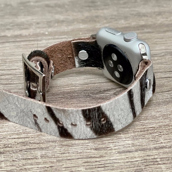 Zebra Print Leather Strap Silver Apple iWatch Band main image 5